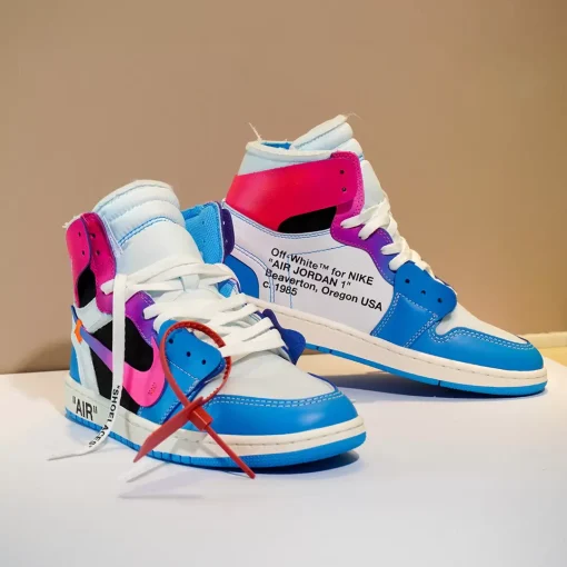 OW x AJ 1 High Miami Vice Custom Shoes Sneakers - nk0004543 - Image 2