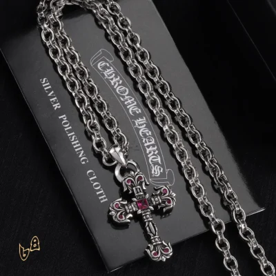 CH Cross Pendant Necklace - CH0037 - Red