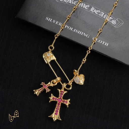 CH Cross & Heart Pin Pendant Necklace - CH0048 - Image 6