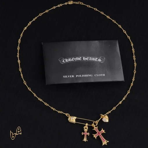 CH Cross & Heart Pin Pendant Necklace - CH0048 - Image 4