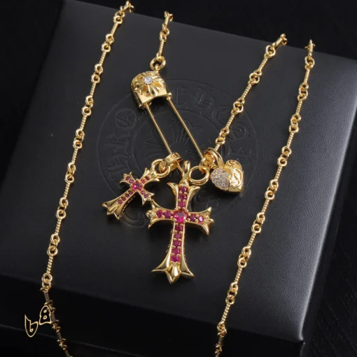 CH Cross & Heart Pin Pendant Necklace - CH0048 - Image 3