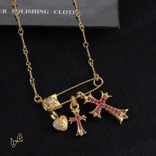 CH Cross & Heart Pin Pendant Necklace - CH0048 - Image 2