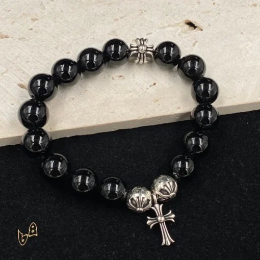 CH Black Beaded Cross Bracelet - CH0063 - Image 7