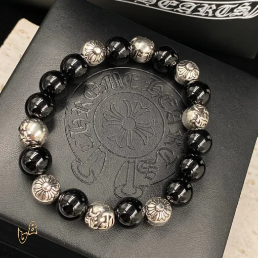 CH Black Beaded Cross Bracelet - CH0063 - Image 4