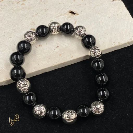 CH Black Beaded Cross Bracelet - CH0063 - Image 3