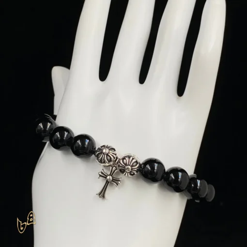 CH Black Beaded Cross Bracelet - CH0063 - Image 2