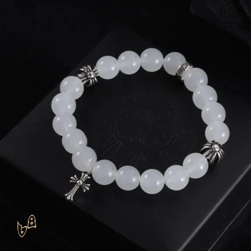 CH White Beaded Cross Bracelet - CH0078 - Image 2