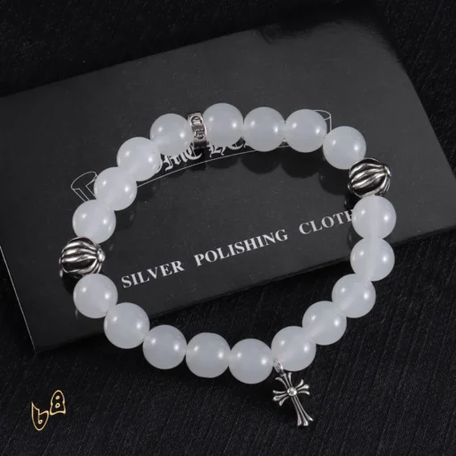 CH White Beaded Cross Bracelet - CH0078 - Image 3