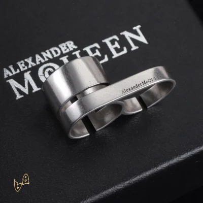 McQueen Double Logo-Engraved Antiqued Ring - MCQ0013 - Gold