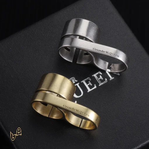 McQueen Double Logo-Engraved Antiqued Ring - MCQ0013 - Image 2