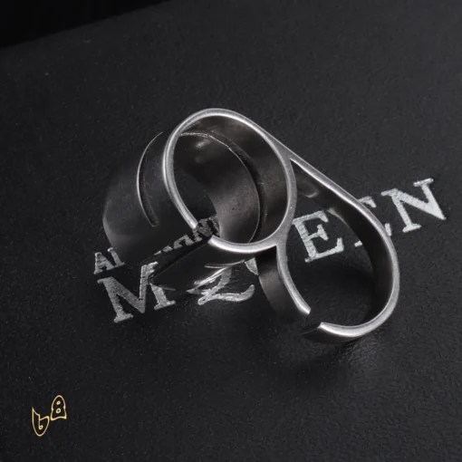 McQueen Double Logo-Engraved Antiqued Ring - MCQ0013 - Image 5