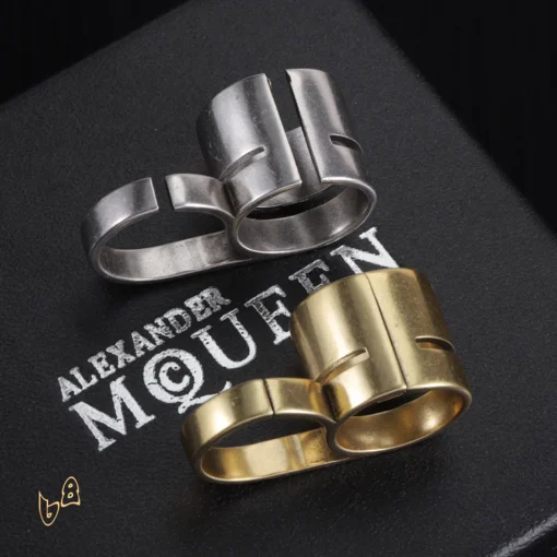 McQueen Double Logo-Engraved Antiqued Ring - MCQ0013 - Image 6