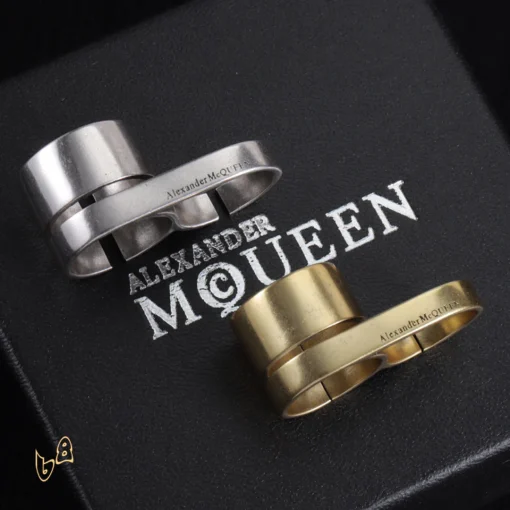 McQueen Double Logo-Engraved Antiqued Ring - MCQ0013 - Image 7