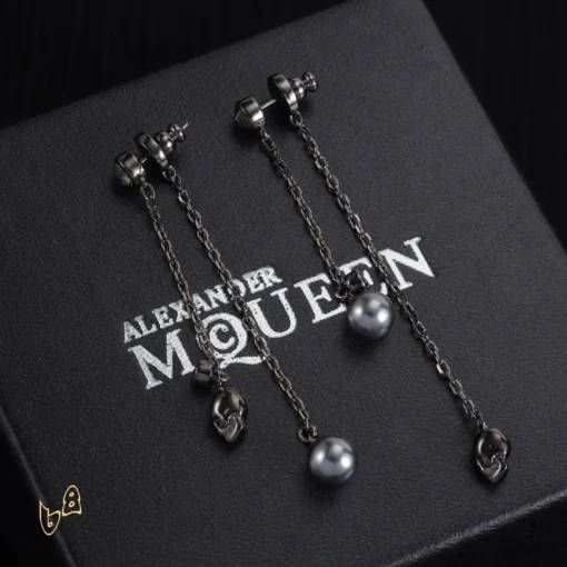 McQueen Silver Chain Skull Drop Earrings - MCQ0022 - Image 2