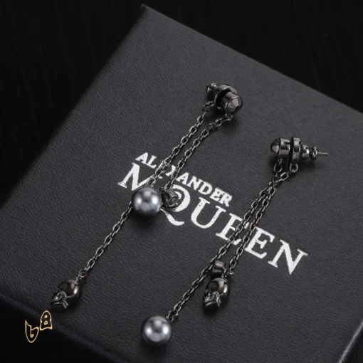 McQueen Silver Chain Skull Drop Earrings - MCQ0022 - Image 6