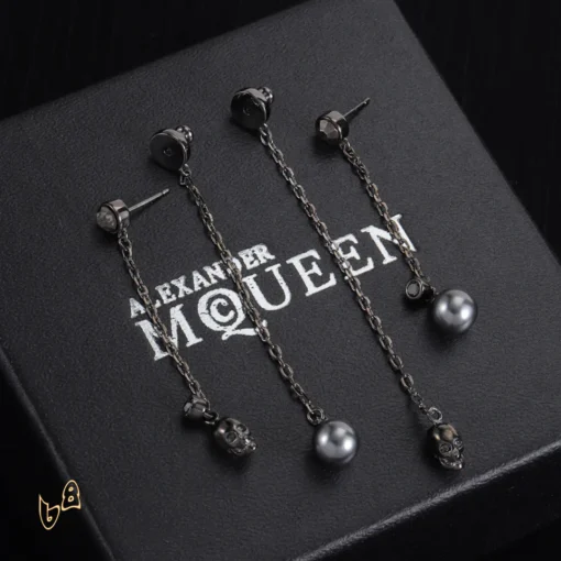 McQueen Silver Chain Skull Drop Earrings - MCQ0022 - Image 5