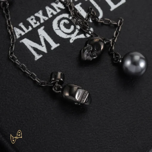McQueen Silver Chain Skull Drop Earrings - MCQ0022 - Image 4