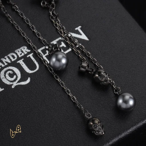 McQueen Silver Chain Skull Drop Earrings - MCQ0022 - Image 3