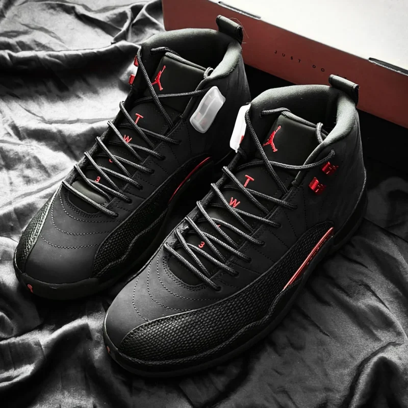 Jordan 12 Bloodline in black background