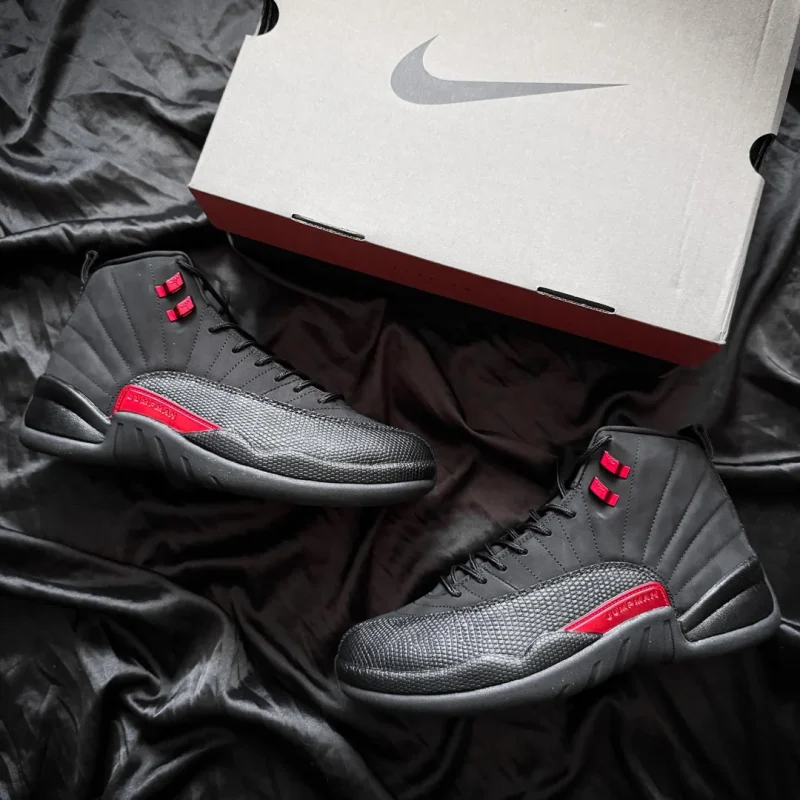 Jordan 12 Bloodline in black background