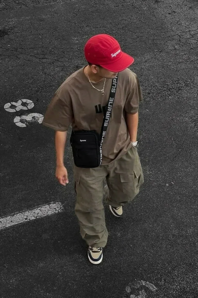 Supreme streetwear accessories including cap and crossbody bag