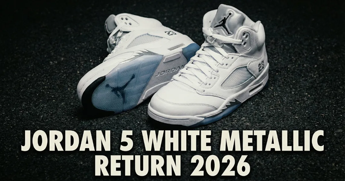 Jordan 5 white metallic release 2026