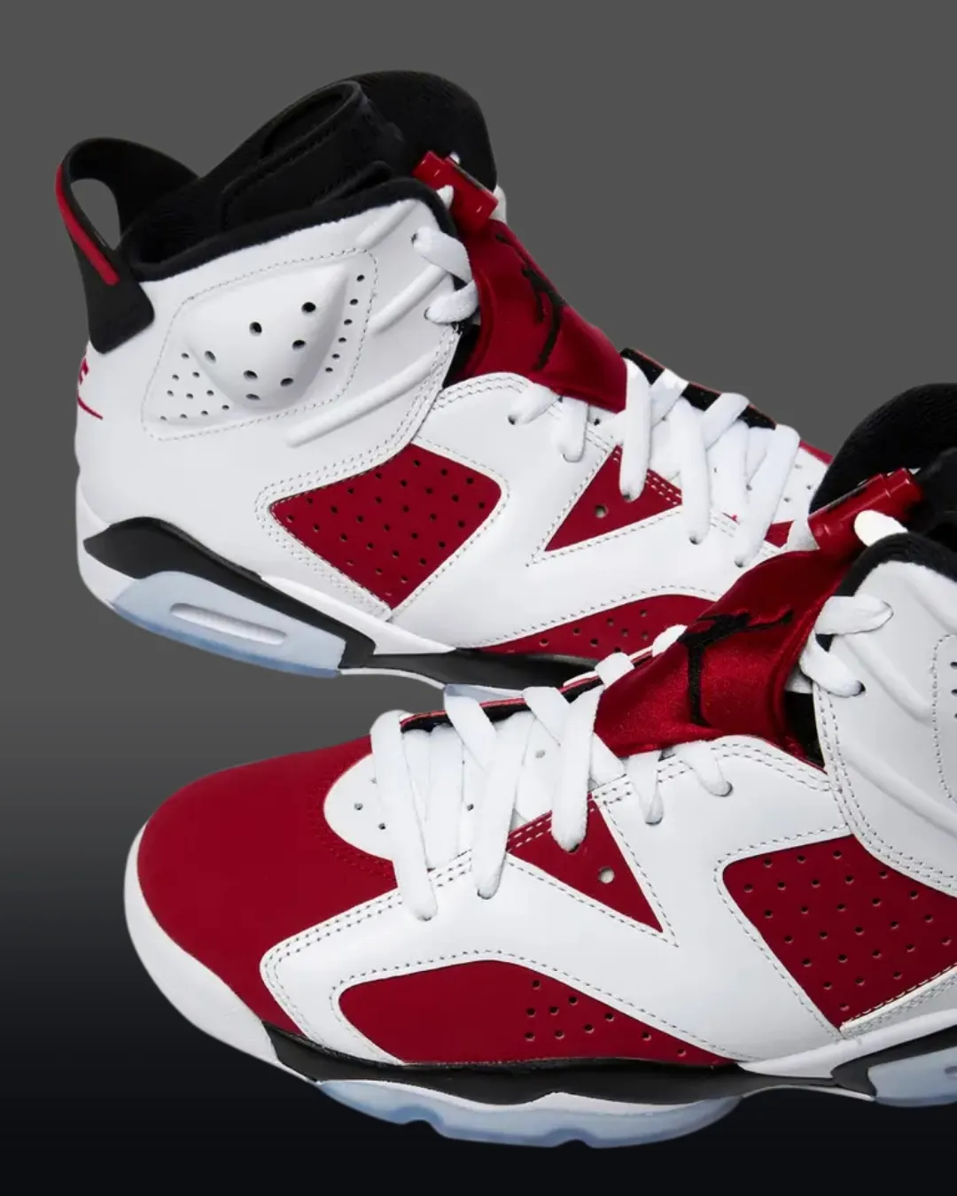 aj6 carmine lateral view white red color blocking