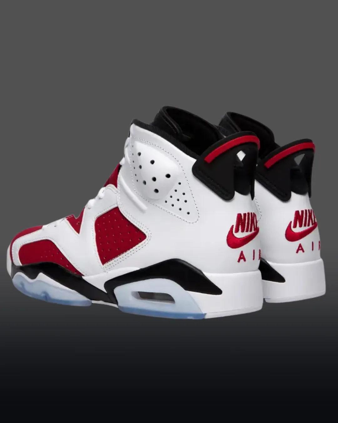 aj6 carmine heel branding