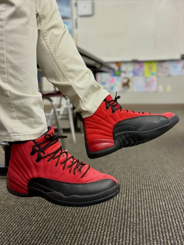 AJ 12 reverse flu game on feet