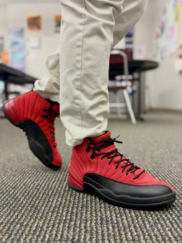 AJ 12 reverse flu game on feet
