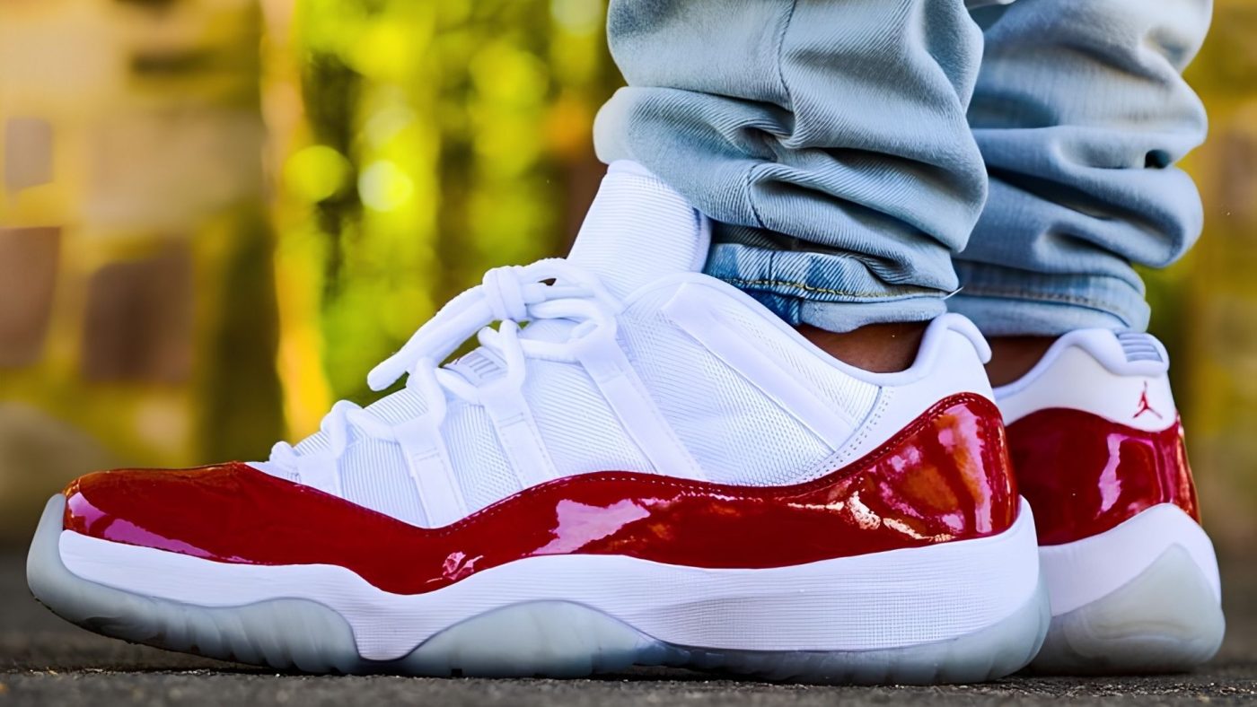 Air Jordan 11 Low "Cherry" on foot