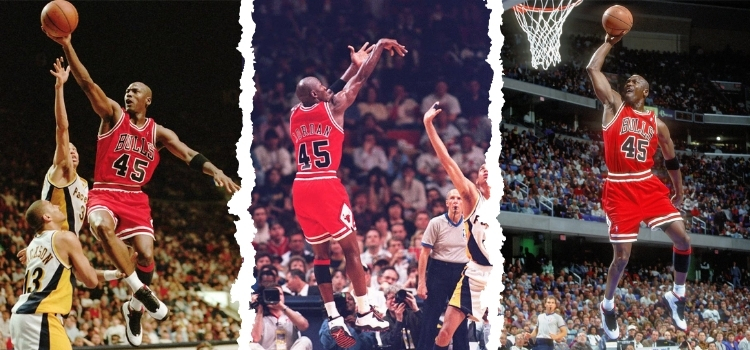Michael Jordan wearing Air Jordan 10 Chicago During Return to Basketball