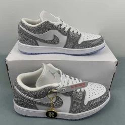 AJ 1 low customized with silver Swarovski crystal Shoes Sneakers – nk0005309 - Image 16