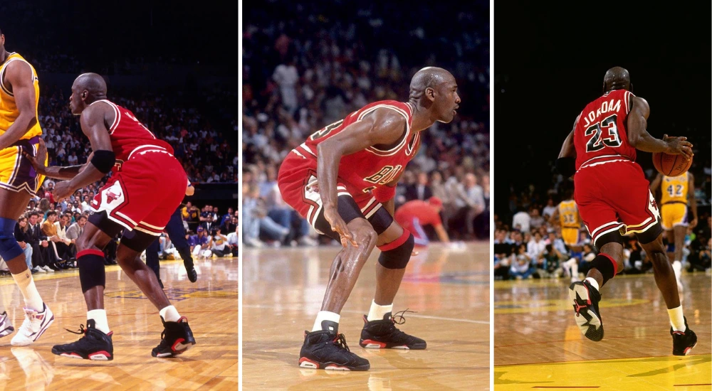 Michael Jordan wearing Air Jordan 6 during his 1991 championship season