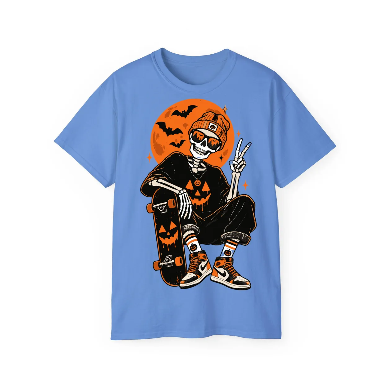 Retro Skater Skeleton Halloween T-Shirt – POD0020 - Image 3