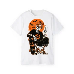 Retro Skater Skeleton Halloween T-Shirt – POD0020 - Image 4