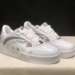 A Bathing Ape Bape Sta OS Shark White Shoes Sneakers - nk0005514 - Image 6