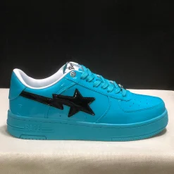 A Bathing Ape Bape Sta #1 Turquoise Blue Black Patent Leather Shoes Sneakers - nk0005515 - Image 4