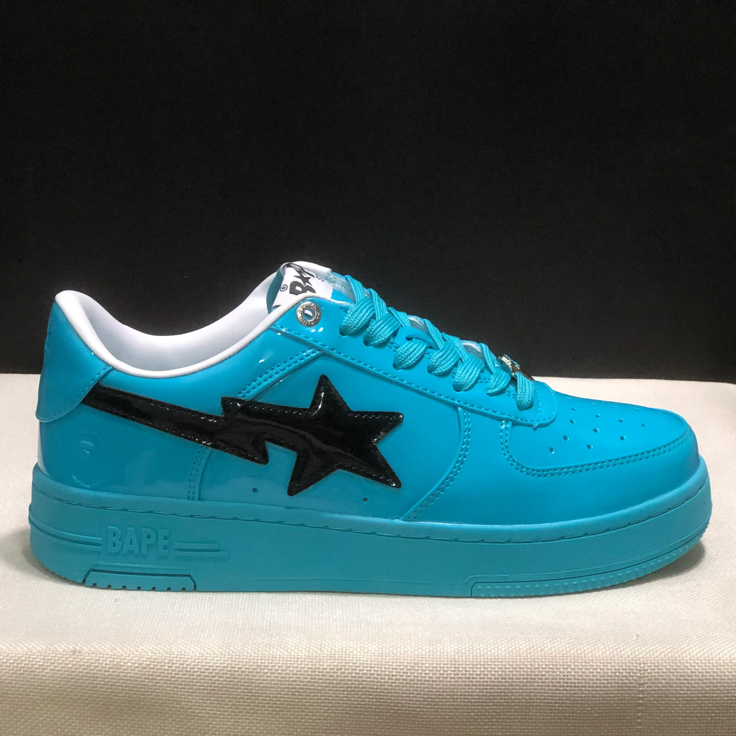 A Bathing Ape Bape Sta #1 Turquoise Blue Black Patent Leather Shoes Sneakers - nk0005515 - Image 4