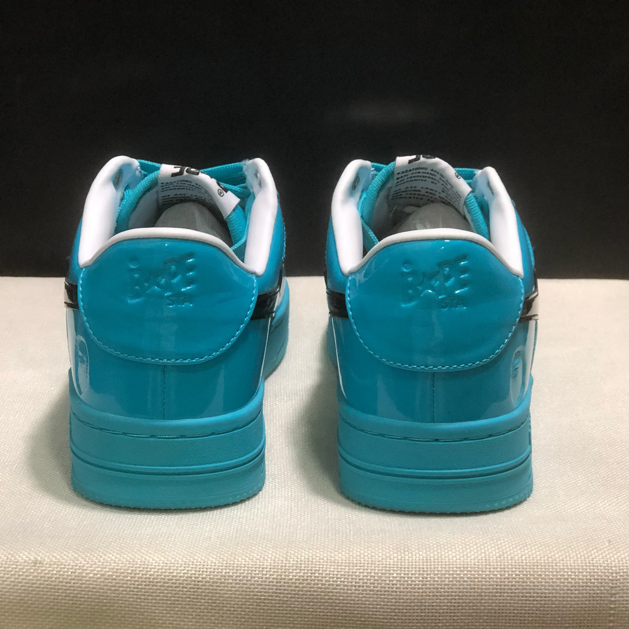 A Bathing Ape Bape Sta #1 Turquoise Blue Black Patent Leather Shoes Sneakers - nk0005515 - Image 9