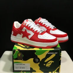 A Bathing Ape Bape Sta Patent Leather White Red (2023) Shoes Sneakers - nk0005516 - Image 5