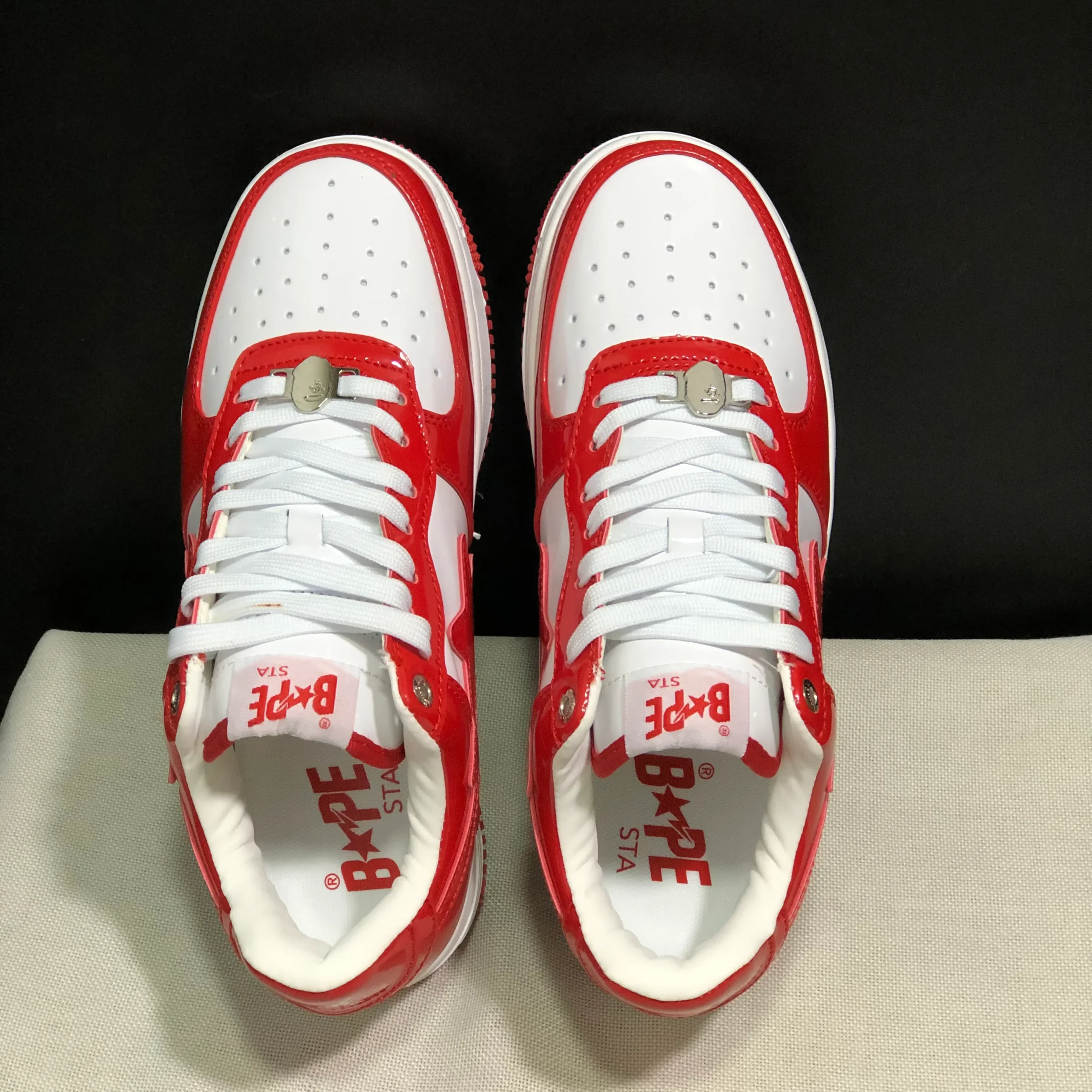 A Bathing Ape Bape Sta Patent Leather White Red (2023) Shoes Sneakers - nk0005516 - Image 8