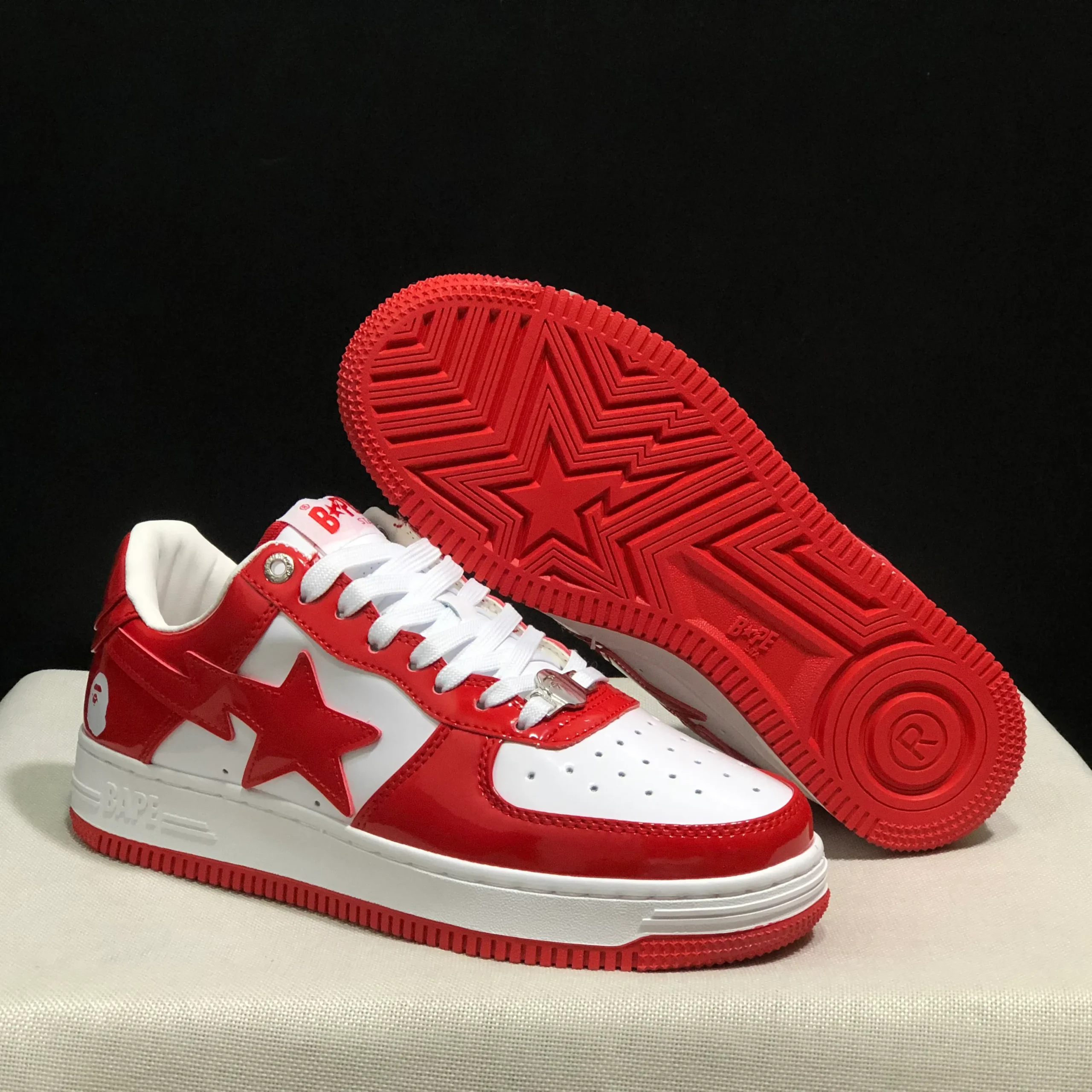 A Bathing Ape Bape Sta Patent Leather White Red (2023) Shoes Sneakers - nk0005516 - Image 9