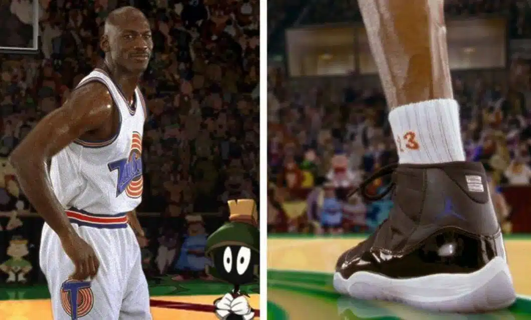 Michael Jordan wearing Air Jordan 11 in the 1990s Space Jam era