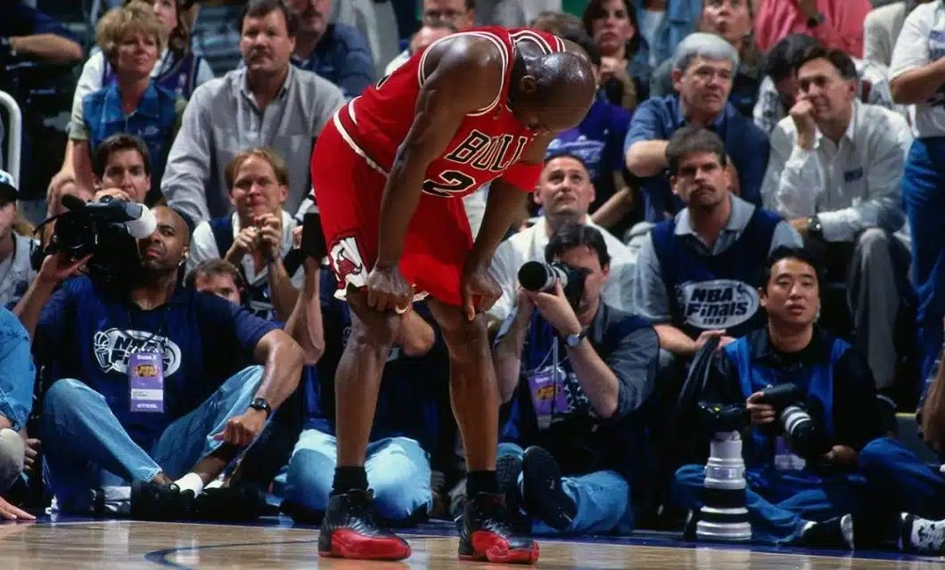 Michael Jordan exhausted during 1997 Flu Game wearing Air Jordan 12